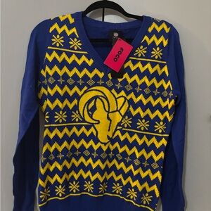 RAMS Blue and Yellow V-Neck Sweater